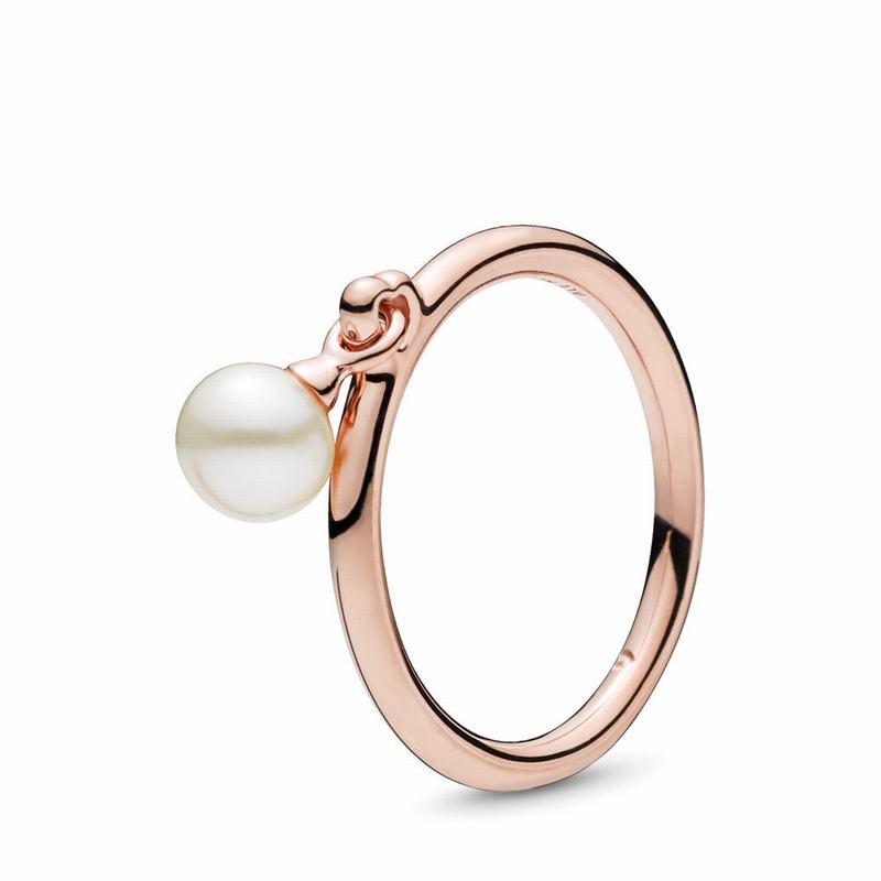 Pandora Rose™ Contemporary Pearl Stackable Ring - Pandora Rose/White/Freshwater Cultured Pearl - Can